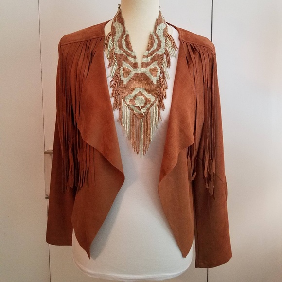 LAST ONE! NWT Faux Suede Boho Fringe Trim Jacket - Picture 3 of 7
